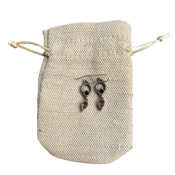 Patricia Locke Silver Two Tone Halloween Black Orange Crystal Dangle Earrings - Picture 2 of 3